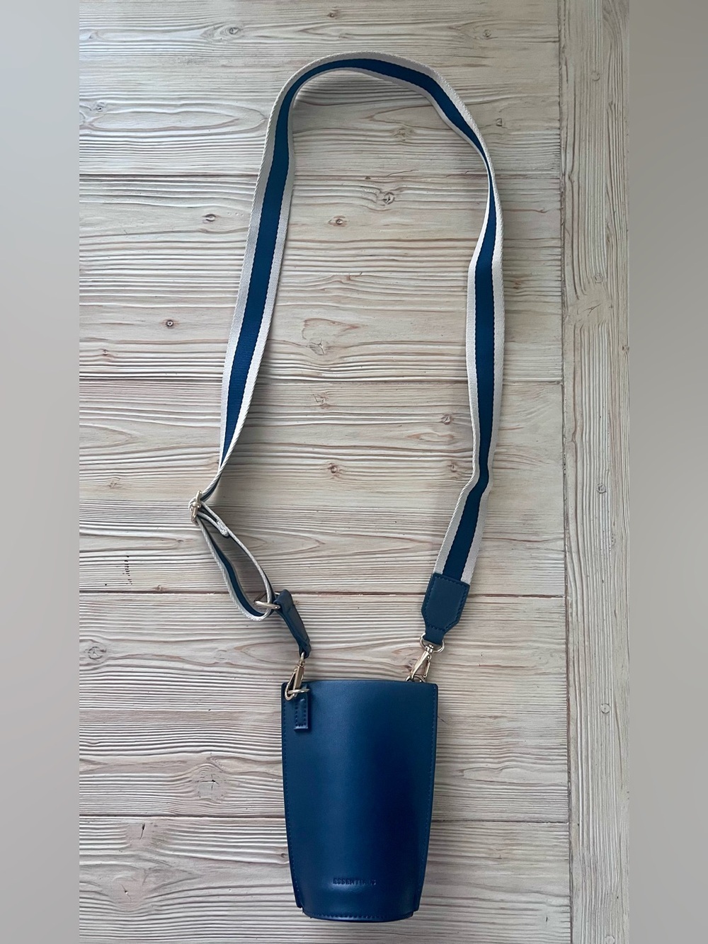 Navy Mini Essentials Crossbody Bag w/ Stripe Strap Coastal Minimalist Style